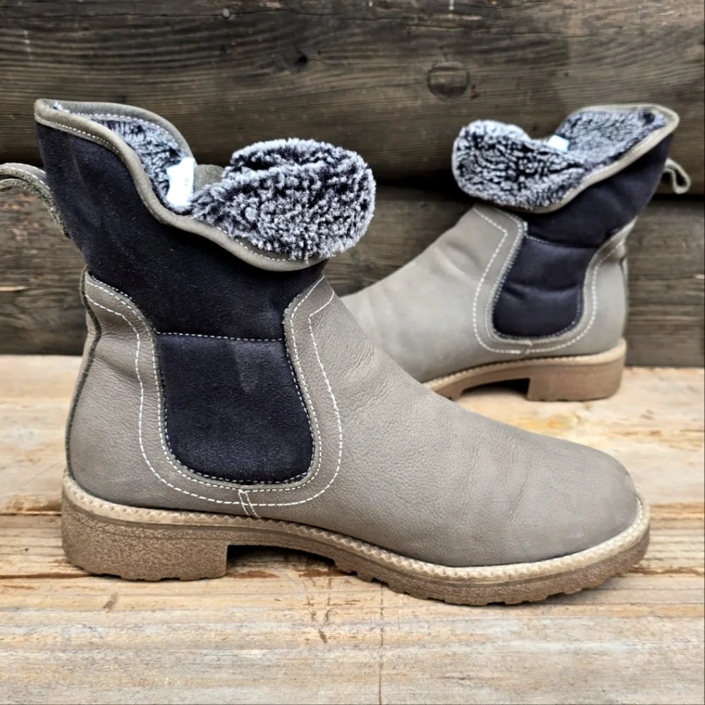 G.H. Bass & Co. Haley Taupe Nubuck Leather, Faux Fur Lined Winter Boots. WMS 9M